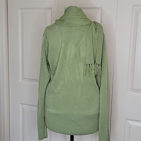 CAROL TAYLOR Green V-neck Sweater with Removeable Scarf Size Large - Picture 5 of 6